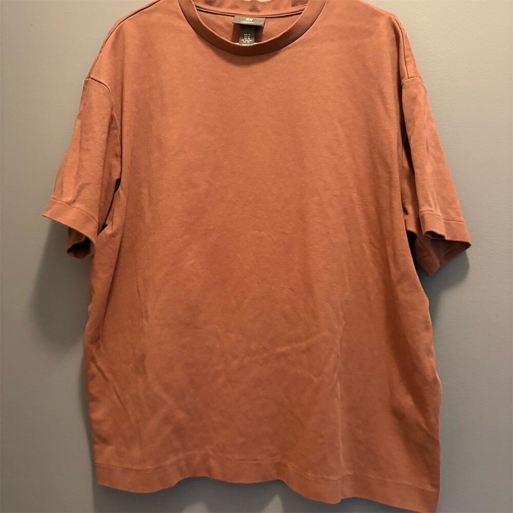 H&M T-Shirt Mens XL Maroon Crew Neck Short Sleeve Loose Fit Oversized